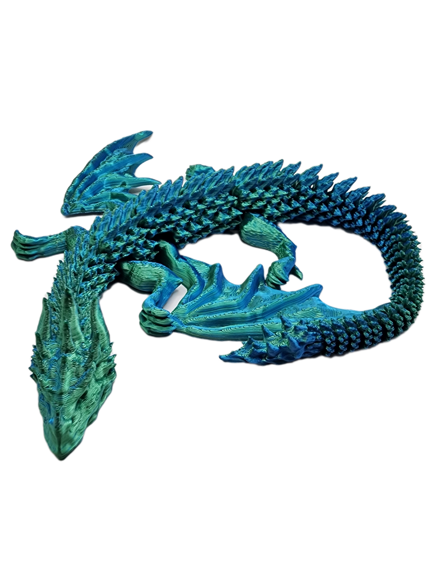 3D printed articulating winged Dragon. 14 inches long! 8 inches wide. 1 inch high.